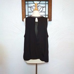 Robert Rodriguez Rebecca Rhinestone Sleeveless Blouse Sheer Black Tank Top XL